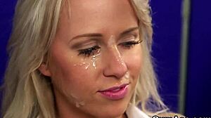 naughty idol swallows every drop of cum on her face