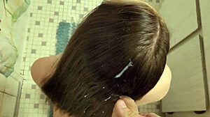 teen amateur gets cumshot in hair for kinky fetish play