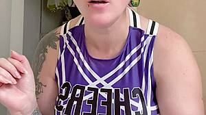 submissive listens to femdom's humiliating dirty talk in fetish scene.