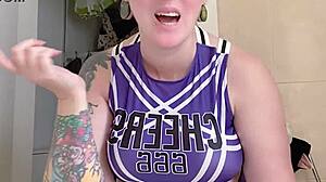 submissive listens to femdom's humiliating dirty talk in fetish scene.