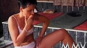 Retro bisexual sluts with big tits suck cocks and get facials after peeing.