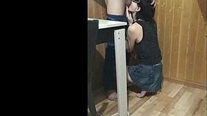 while the guests were walking i made a great blowjob on the balcony