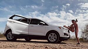 Couple Risks Public Sex on Roadside with Hot Blonde