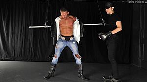 Man, straight muscle stud gets tied up in gay bondage play
