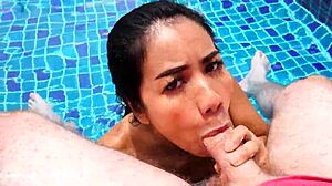 bargirl girlfriend sucking cock at the pool villa