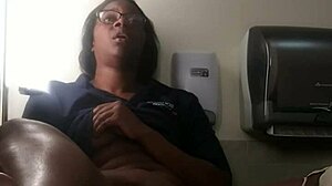 the ebony babe is playing on the bathroom counter, fingering her pussy and reaching orgasm with close-up shots