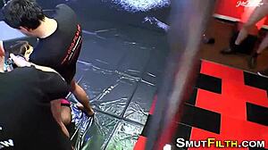 Euro fetish whore fucked in hardcore blowbang with cumshot facial