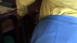 Teen earns nasty creampie while stuck under study room table