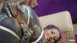 Tattooed girl gets balls deep anal fuck with gaping pussy