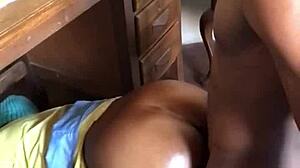 Teen earns nasty creampie while stuck under study room table