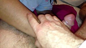 Amateur wife gives handjob leading to double cumshot, cumming twice with pleasure