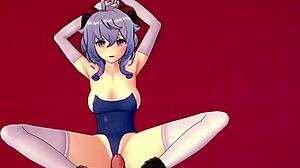 ganyu gives footjob in bikini