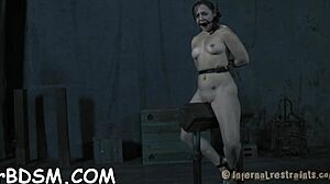 Nude brunette hottie teases her button with toys.