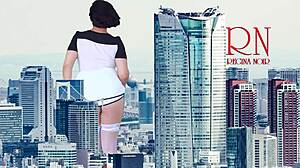 Giant Lady Strips Outdoors Without Panties