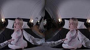 Blonde boss sucks big cock in VR