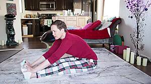 Yoga lesson with wife and sexy brunette babe