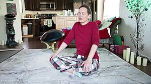 Yoga lesson with wife and sexy brunette babe