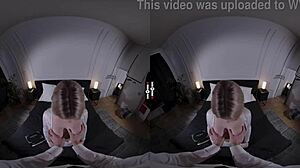 Blonde boss sucks big cock in VR