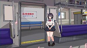 playing hentai game with train girl's skirt