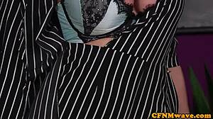 Gorgeous cfnm babes wanking cocks in group humiliation