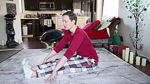 Yoga lesson with wife and sexy brunette babe