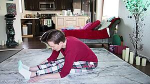 Yoga lesson with wife and sexy brunette babe