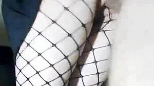 Slender girlfriend in skirt and stockings fucked standing with cum inside?