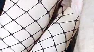 Slender girlfriend in skirt and stockings fucked standing with cum inside?