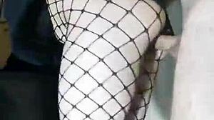 Slender girlfriend in skirt and stockings fucked standing with cum inside?