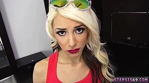 Curly blonde teen 18+ with glasses has her tight pussy fucked for the first time. hardcore action.