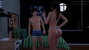 Stepmom Sits on Stepbrother's Face in Anime-Style Milf Scene. She Dumps Cum in His Mouth During Muff Diving and Toy Play.