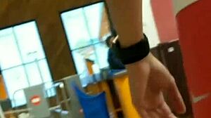 Hot girl in tight shorts at market