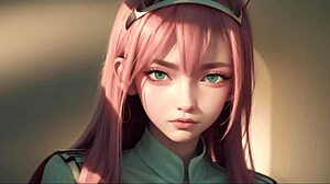 AI Generated Zero Two Character in Hentai Anime Style, Nude and Cartoon Depiction for Gay Themes.