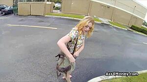 perky blonde gets paid for public blowjob