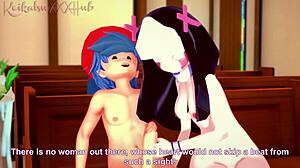 Sarvente and Boyfriend Screw Hard in Church with FNF Hentai Monster Cock Action