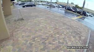 perky blonde gets paid for public blowjob