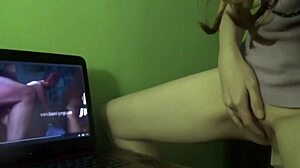 Redhead milf's DRY HUMPING ORGASM explodes while watching steamy porn