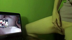 Redhead milf's DRY HUMPING ORGASM explodes while watching steamy porn