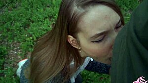 Massive Cumshot Covers Sexy Nympho's Face in Forest