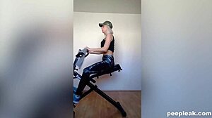 miss sporty does her workout on webcam.