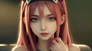 AI Generated Zero Two Character in Hentai Anime Style, Nude and Cartoon Depiction for Gay Themes.