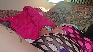 squirt girl uses water pole with toys, getting wet and horny in lingerie