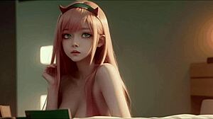 AI Generated Zero Two Character in Hentai Anime Style, Nude and Cartoon Depiction for Gay Themes.