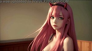 AI Generated Zero Two Character in Hentai Anime Style, Nude and Cartoon Depiction for Gay Themes.