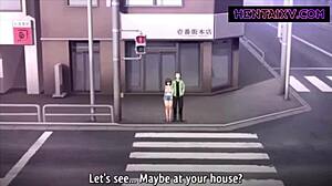 음란한 헨타이 소녀, 거리에서 낯선 남자와 딥스로트 후 섹스!