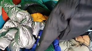 20 down jackets soaked in inflatable pool  