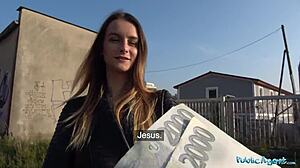 Pantyless Blonde Fucked Hard in Public for Cash