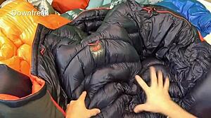 20 down jackets soaked in inflatable pool  