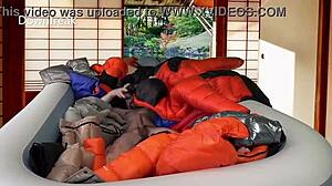 20 down jackets soaked in inflatable pool  