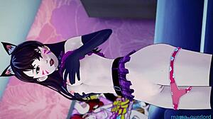 Hot D.Va kitten dances and seeks milk in anime cosplay 😈